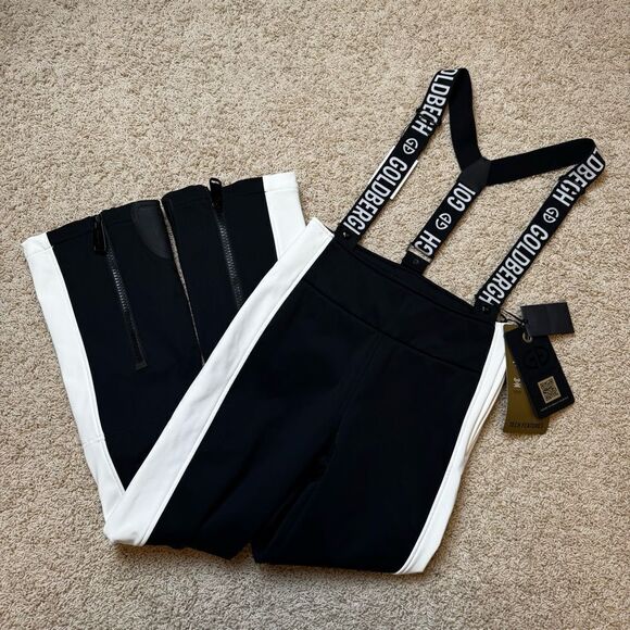 GOLDBERGH WOMEN'S HIGH END SALOPETTE SKI PANTS SKI BIBS BLACK NWT 10 RETRO